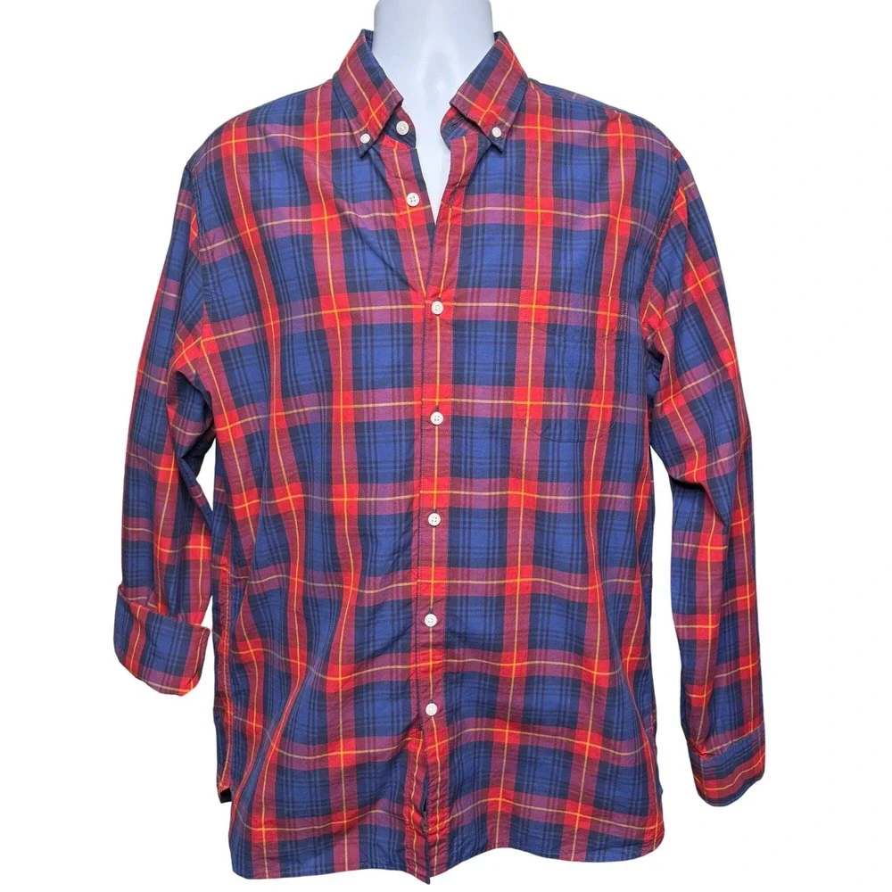 J. CREW Mens Blue Red Plaid Button Down Shirt Sz L Classic Fit Casual Timeless